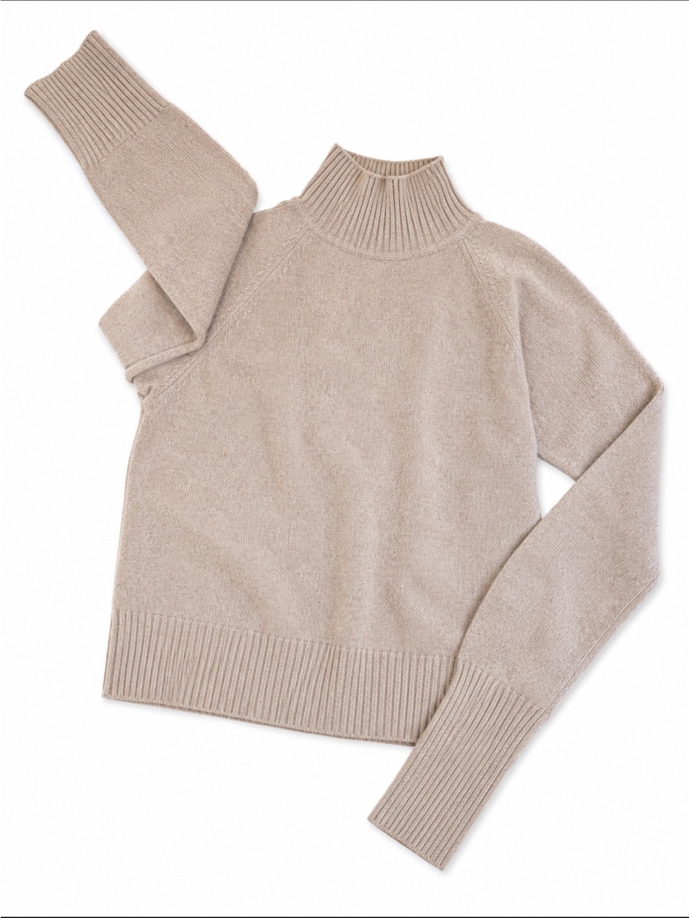 Halston Heritage Taupe Ribbed Turtleneck Sweater- 100% Extra Fine Merino Wool